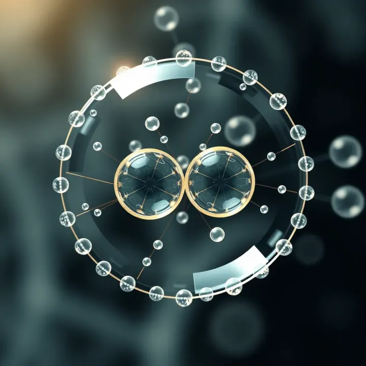 Diagram illustrating the division of a single-celled organism into two identical cells through binary fission