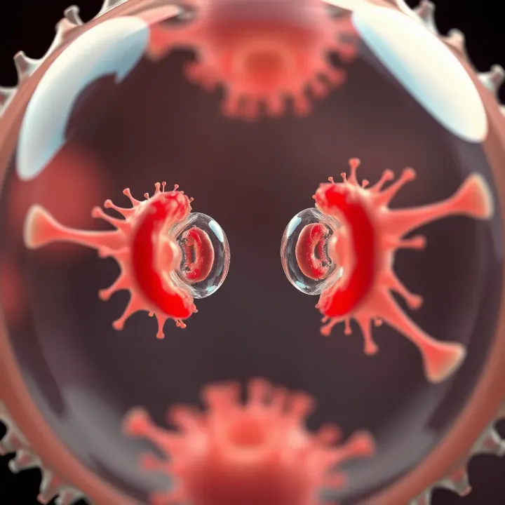 Microscopic view of an amoeba undergoing binary fission showing cell division