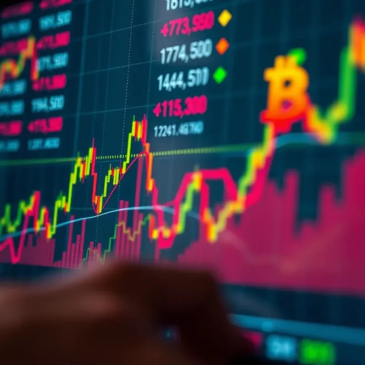 Graph showing fluctuating financial market trends with binary option symbols