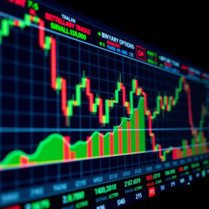 Chart displaying binary options trading signals with indicators highlighting potential market entry points