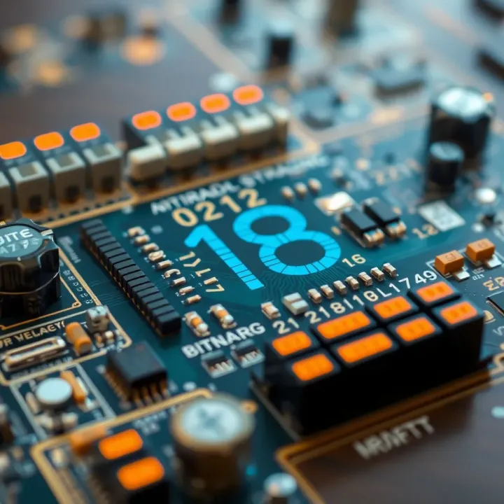 Circuit board illustration representing digital electronics using binary code principles