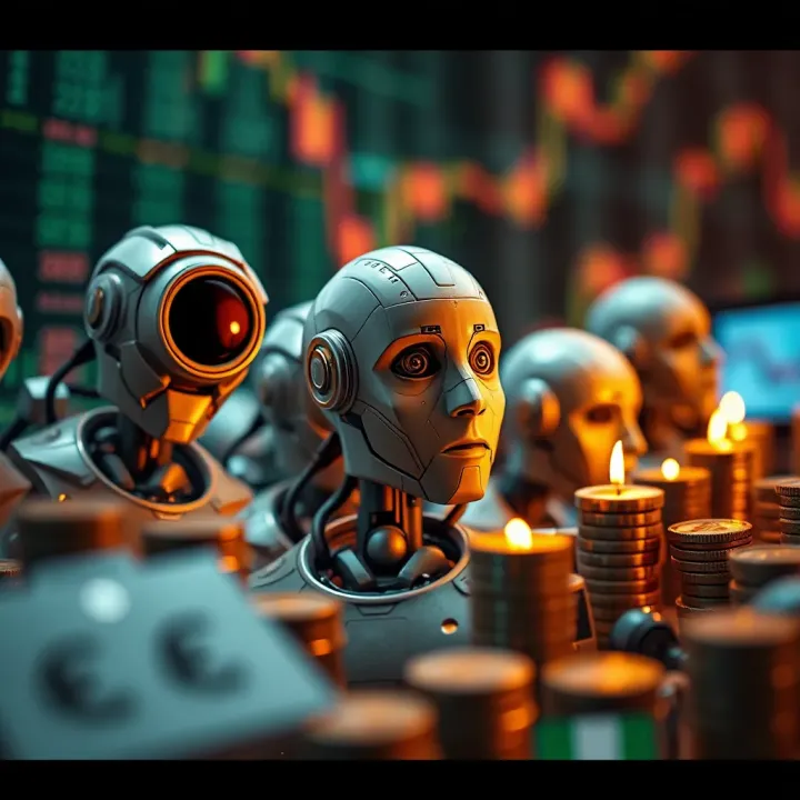 Collection of various forex trading bots and algorithms with connection to Nigerian market symbolized by currency icons