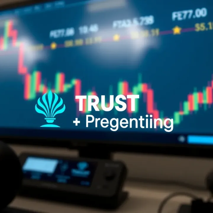 Stylized logo elements showcasing trust and professionalism with clean lines and blue tones in a trading platform context