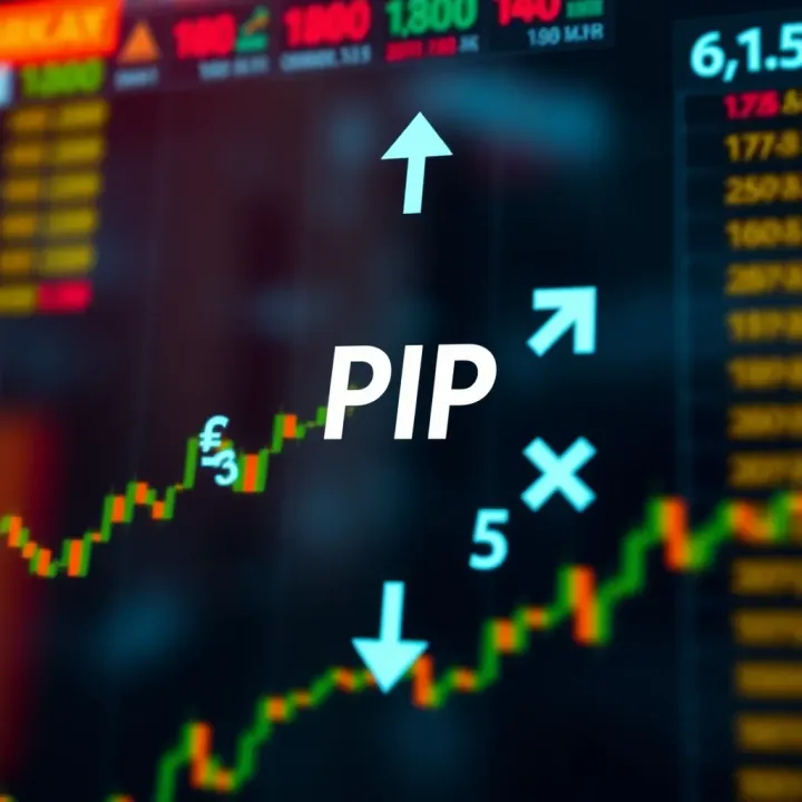 Graphic illustrating the concept of pip movement in forex trading with currency symbols and arrows